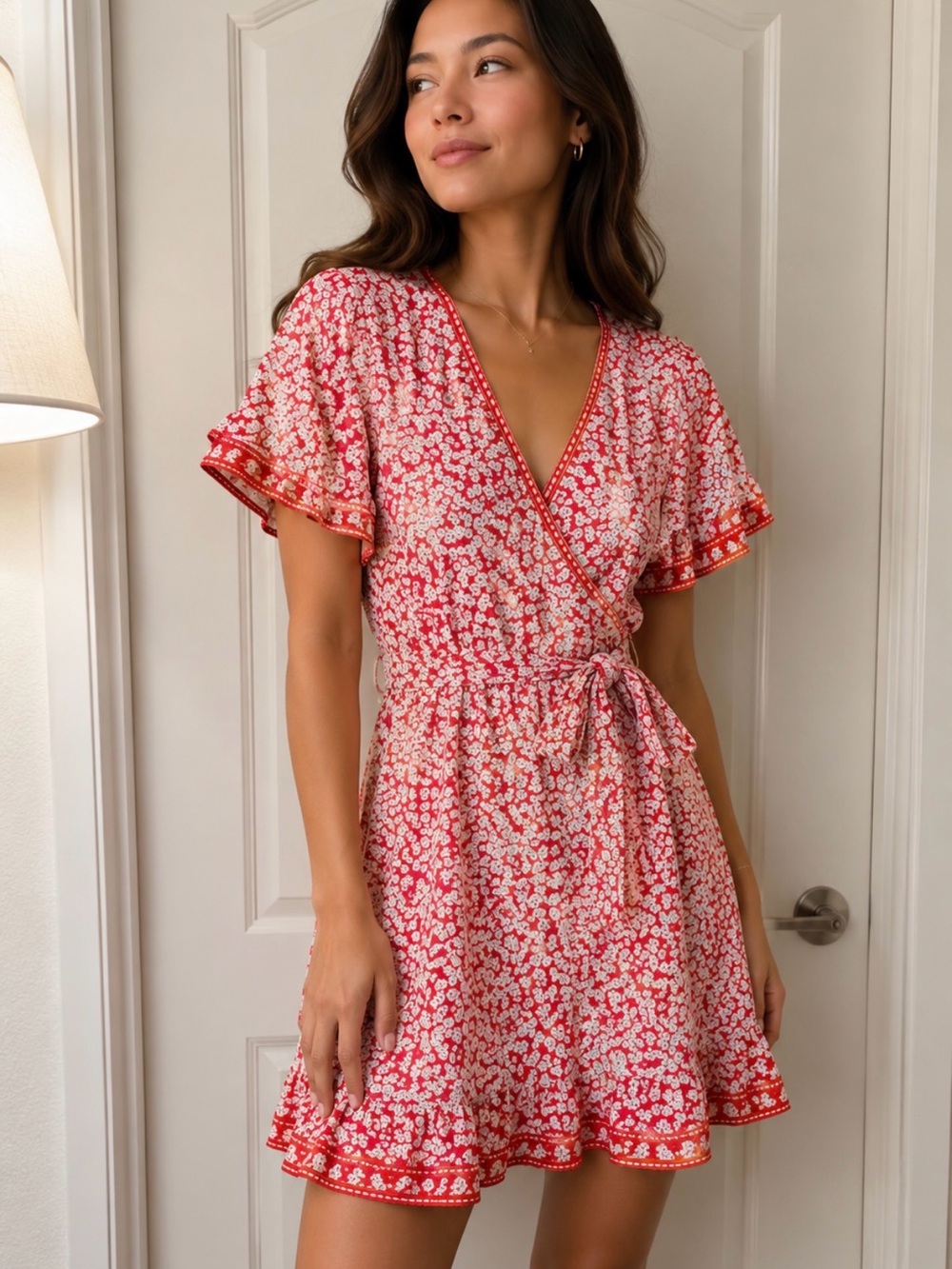 Max Studio Faux Wrap Floral Flirty Ruffle Summer Sundress SP